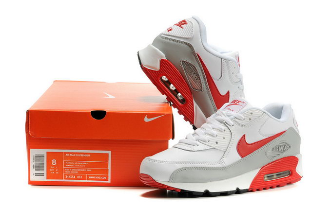 Womens Nike Air Max 90 Premium With White Red Grey - Click Image to Close